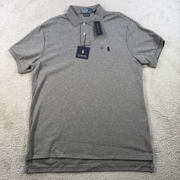 Polo Ralph Lauren Shirt Mens Large Grey Interlock Custom Fit Pony Cotton NEW - Picture 2 of 8